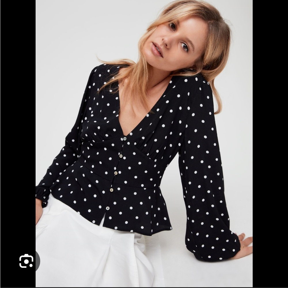 Wilfred Black and White Polka Dot Top - prairie blouse